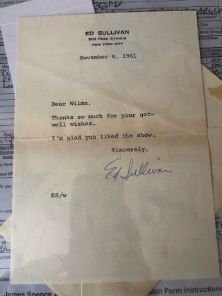 Ed Sullivan - Signed Letter - Broadway Writer,  Tv Host - Beatles - Jsa Authenticated