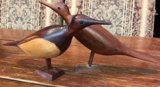Antique Pair Carved Wood Sea Shore Birds Hand Carved Virginia Usa 5”x10” Each