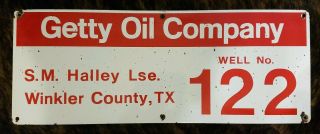 Getty Oil Company Porcelain Pump Lease Sign Gas Plate