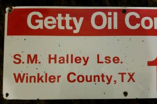 Getty Oil Company Porcelain Pump Lease Sign Gas Plate 2