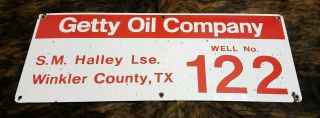 Getty Oil Company Porcelain Pump Lease Sign Gas Plate 5