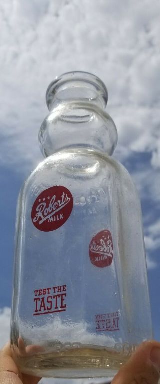 Roberts Milk Cream Top Quart Glass Jar Us Patent Red Vintage Old 1949 Dairy Pour