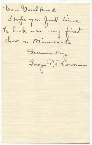 1923 American Etcher And Architect George T.  Plowman Autograph Note Signed On Ve