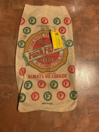 Funks Bros Seed Co Sack With Tags 1967 Bloomington Ill Bag Cloth Feed Rare