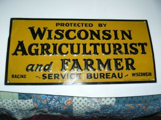 Wisconsin Agriculturist And Farmer Service Bureau Metal Sign 14 X 7 Ex.
