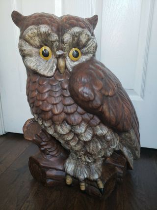 Large Brown Painted Cermaic Hoot Owl - Vintage Retro Midcentury 70s