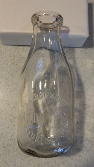 A.  L.  Brumund Waukegan,  Ill Il Illinois Embossed Quart Milk Bottle