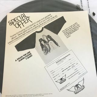 Aerosmith - Draw the Line - WLP Promo 1977 printed Inner & fan club insert EX 7