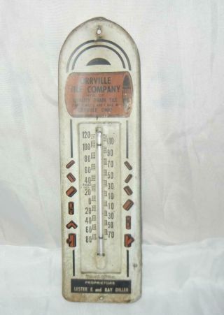 Vintage 13 1/2 " Orrville Tile Company Orrville Ohio Metal Thermometer