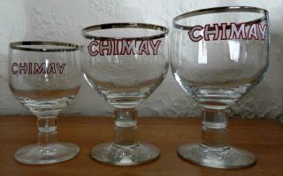 Set Of 3 Chimay Belgium Goblet Chalice Beer Glass Trappist Ale Brewery