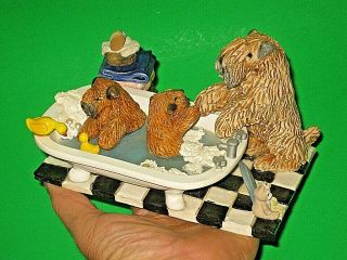 Scwt Art Ooak Sculpture Bath Time Puppy Dog Groomer Soft Coated Wheaten Terriers