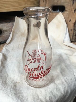 Vintage Pint Milk Bottle Lincoln Highway Dairy Delphos Ohio 1941