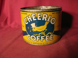Scarce 1937 Cheerio Coffee 1 Lb Key Wound Coffee Can F B Matthews Co Kingston Ny