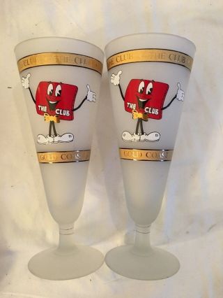 Set Of 2) Gold Coast Casino The Club Footed Frosted Glasses - - - Rare - - - Euc