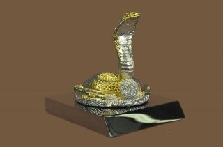 Handmade 24kt Gold & Silver Plated Bronze Cobra Snake Figurine Statue Sculpture