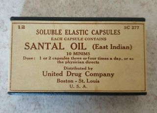 Vintage Antique Sandalwood Santal Oil East India Capsules United Drug Co