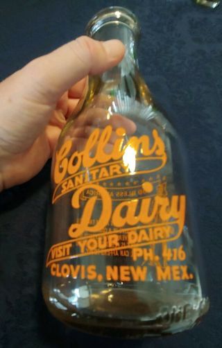Trpq - Collins Santitary Dairy Milk Bottle - War Slogan Clovis,  Mexico.