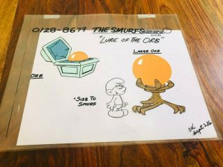 Smurfs " Lure Of The Orb " Color Model Cel 8/15/1986 Hanna Barbera