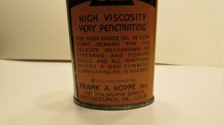 VINTAGE 1938 - 1957 3oz.  HOPPE ' S LUBRICATING GUN OIL TIN CAN HANDY OILER LEAD TOP 4