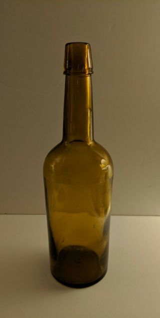 Dyottville Glass Embossed Civil War Era Yellow Olive Amber Whiskey Bottle