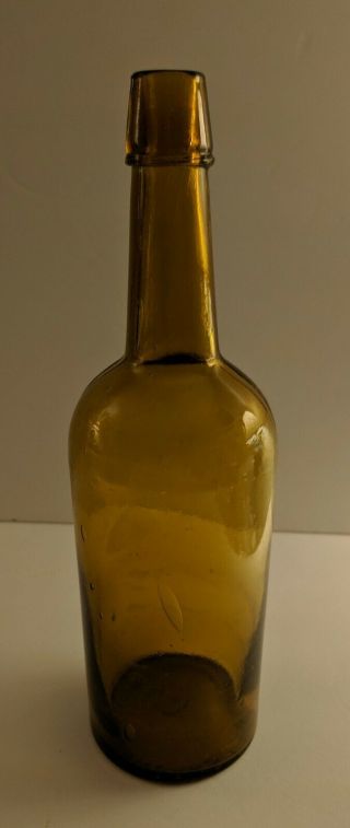 Dyottville Glass Embossed Civil War Era Yellow Olive Amber Whiskey Bottle 4