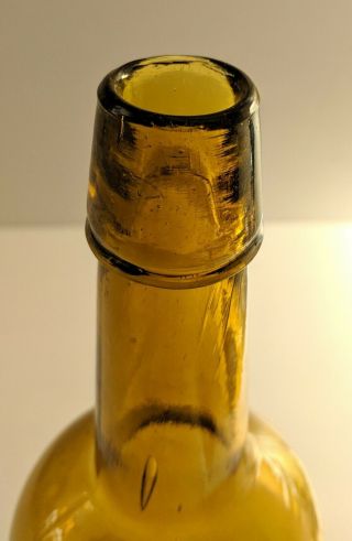 Dyottville Glass Embossed Civil War Era Yellow Olive Amber Whiskey Bottle 5