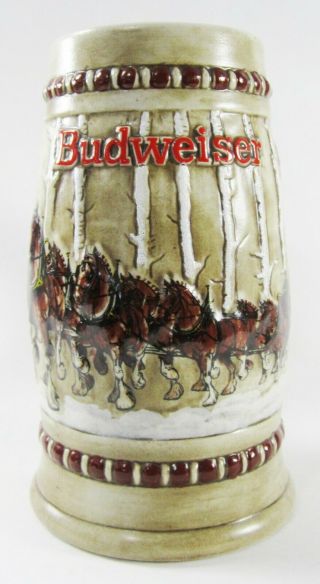 1981 Budweiser Holiday Stein Cs - 50 Snowy Birch Trees Clydesdales Wagon Beer Mug