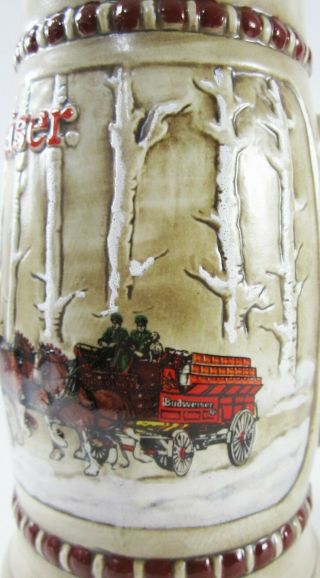 1981 Budweiser Holiday Stein CS - 50 Snowy Birch Trees Clydesdales Wagon Beer Mug 4