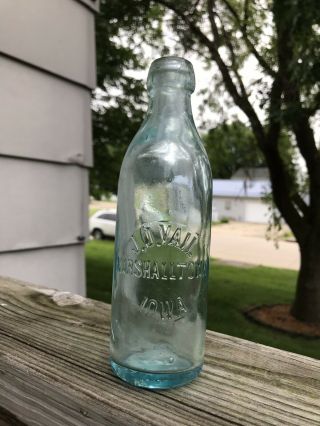 Marshalltown,  Iowa 1880’s - 1890’s J.  D.  Vail Blob Top Soda Bottle Aqua