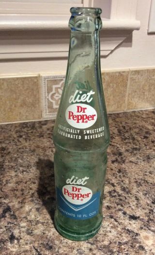 Rare 60s Diet Dr Pepper 10 Oz Bottle Saccharin One Pint Aqua Blue