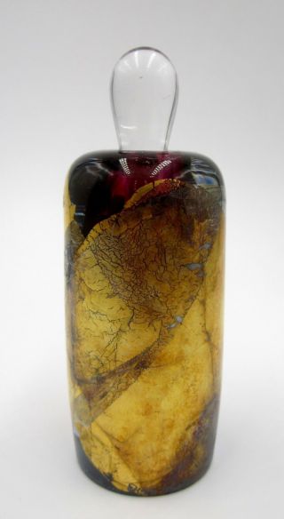 Vintage Gold Leaf On Red Glass Perfume Bottle Signed By Artist Matthew Buechner