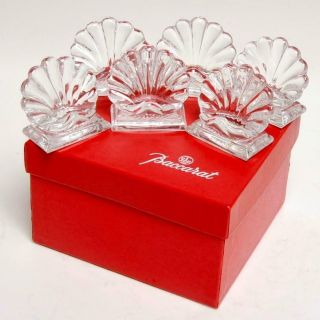 Six (6) Baccarat France Crystal Shell Form Place Card Holders,  W/box