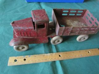 Vintage Girard Metal Truck & Trailer - Wooden Wheels - 11 Inches Long
