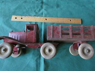Vintage Girard Metal Truck & Trailer - Wooden Wheels - 11 Inches Long 4
