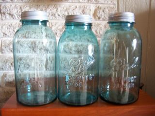 3 Blue Ball Perfect Mason 1/2 Gallon Canning Fruit Jars (2 Quart) Zinc Lids