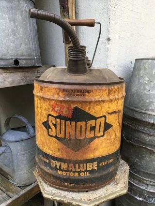 Vintage 5 Gallon Sunoco Oil Gasoline Can Wooden Handle