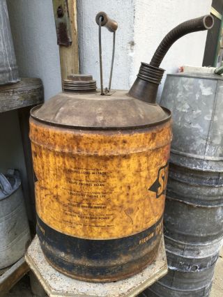 Vintage 5 gallon Sunoco Oil Gasoline Can Wooden Handle 3