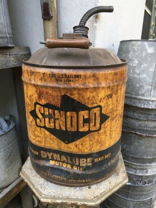 Vintage 5 gallon Sunoco Oil Gasoline Can Wooden Handle 4