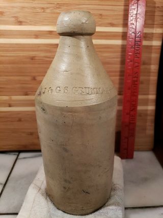 Antique Hj & Js Grumman Stoneware Bottle Norwalk Ct.  Exc.  Cond.
