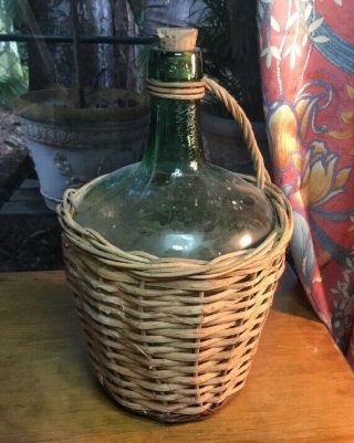Antique Wicker/rattan Covered Demijohn - Bottle From Barn In Saverne,  France 5