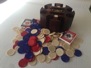 Vintage Poker Chip Set Carousel Caddy Holder W/original Cover W/179 Chips