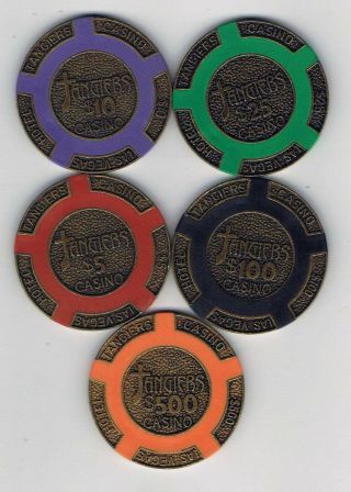 Set Of 5 Tangiers Casino Chips - Fantasy Based On Movie Casino - Brass Cores