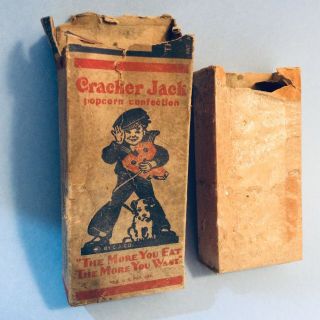 Antique 1918 Cracker Jack Box,  Wax Liner Popcorn Confection Nut Toy Premium