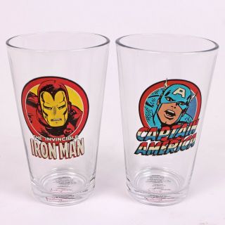 Marvel Comics Iron Man And Captain America Portrait 16 Oz Glass Set Of 2