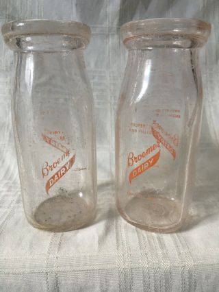 2 Vintage Half Pint Milk Bottles Broemer Dairy Chassell Michigan 1950’s Bottle