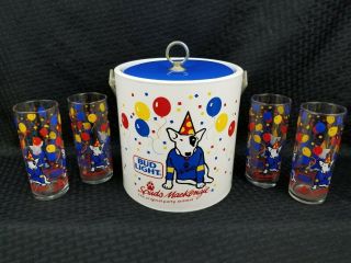 Vintage Spuds Mckenzie Mackenzie Bud Light Ice Bucket With Glasses Breweriana