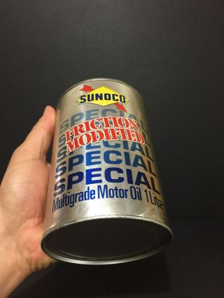 & FULL SUNOCO CARDBOARD IMPERIAL QUART OIL TIN CAN SIGN CANADA ADVERTISING 2