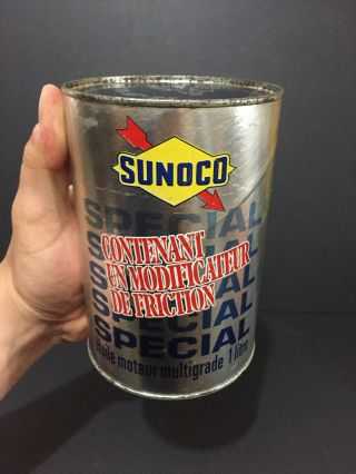 & FULL SUNOCO CARDBOARD IMPERIAL QUART OIL TIN CAN SIGN CANADA ADVERTISING 3