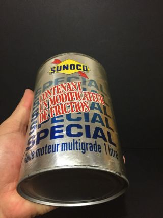 & FULL SUNOCO CARDBOARD IMPERIAL QUART OIL TIN CAN SIGN CANADA ADVERTISING 4