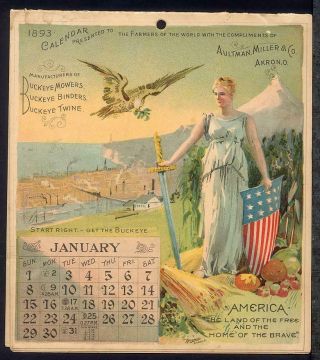 1893 Akron O Aultman Miller Buckeye Harvesting Machines Calendar Mowers Binders